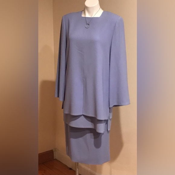 Ildi Marshall  2 Tier Small Square Neck  Skirt Set Periwinkle Blue, Sz. 12 - Picture 2 of 12